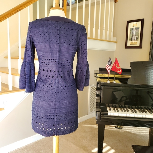 Trina Turk Navy Eyelet Dress sz 4 - Picture 2 of 4